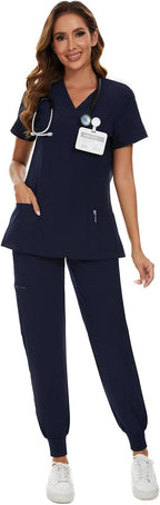European And American V-neck Solid Color Two-piece Set