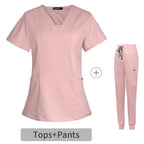 Women’s Short-Sleeve V-Neck Medical Scrub Set – Professional Uniform