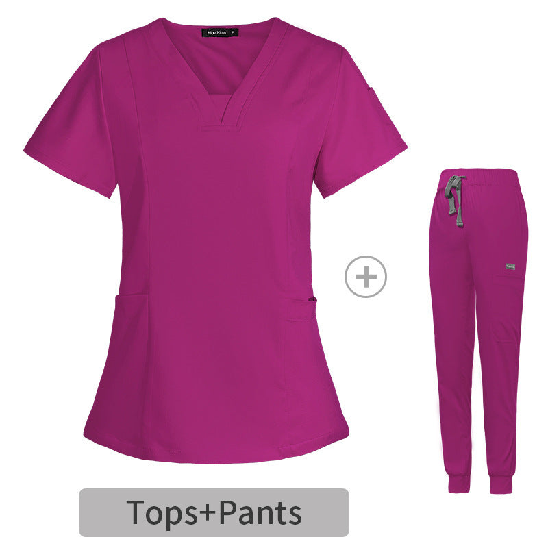 Women’s Short-Sleeve V-Neck Medical Scrub Set – Professional Uniform