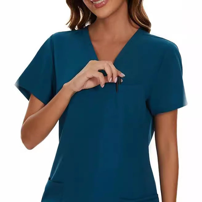 European And American V-neck Solid Color Two-piece Set