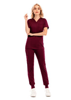 Solid Color V-neck Short-sleeved Pocket Nurse Suit