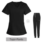 Women’s Short-Sleeve V-Neck Medical Scrub Set – Professional Uniform