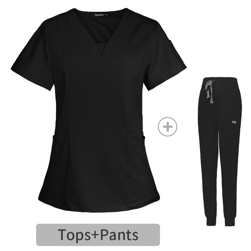 Women’s Short-Sleeve V-Neck Medical Scrub Set – Professional Uniform