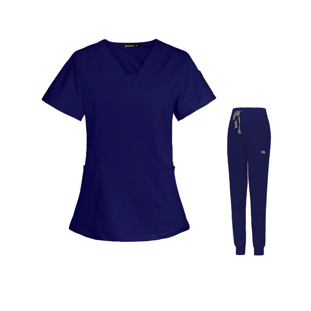 Women’s Short-Sleeve V-Neck Medical Scrub Set – Professional Uniform