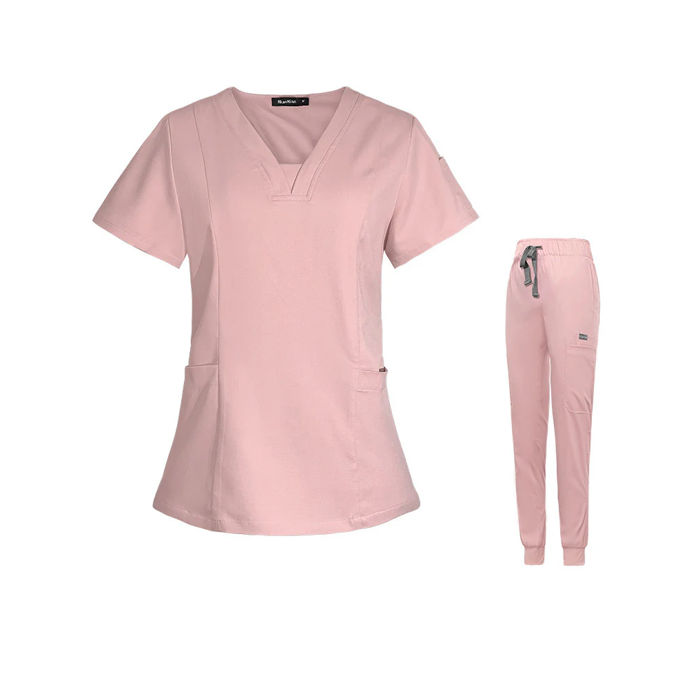 Women’s Short-Sleeve V-Neck Medical Scrub Set – Professional Uniform