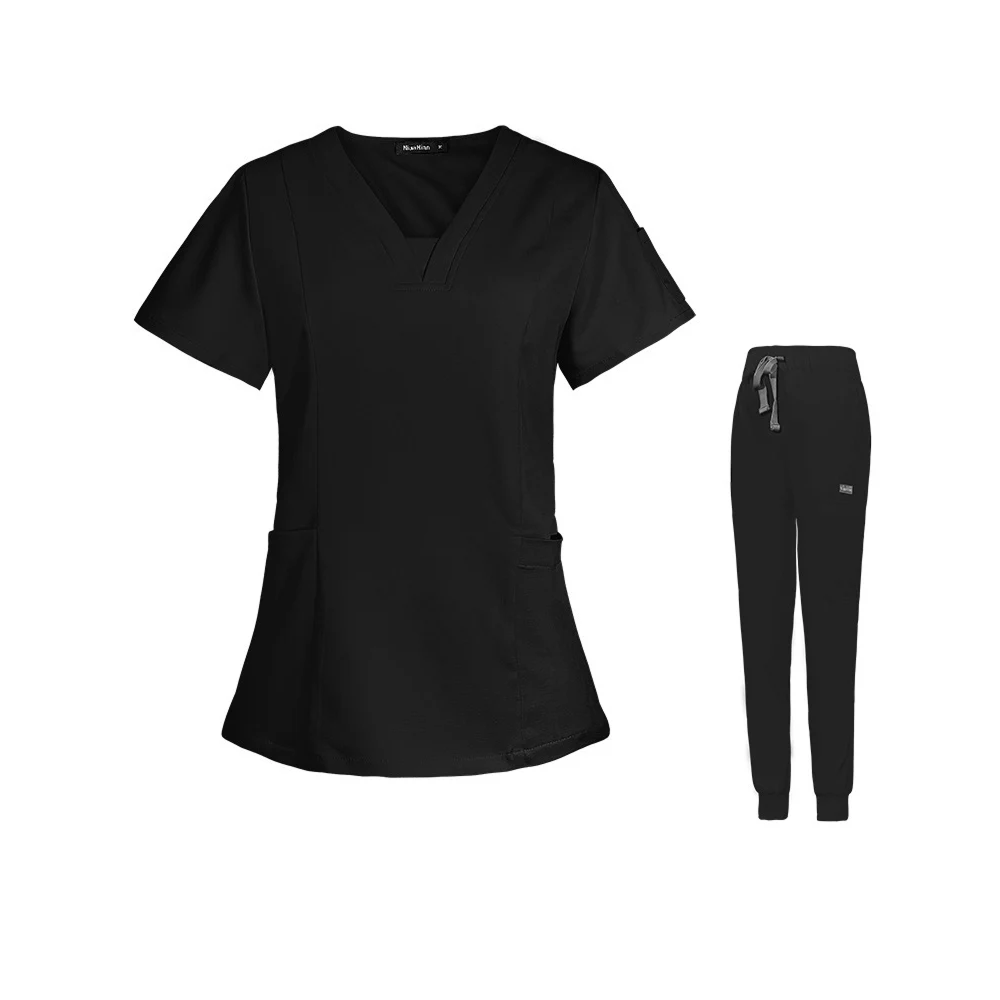 Women’s Short-Sleeve V-Neck Medical Scrub Set – Professional Uniform