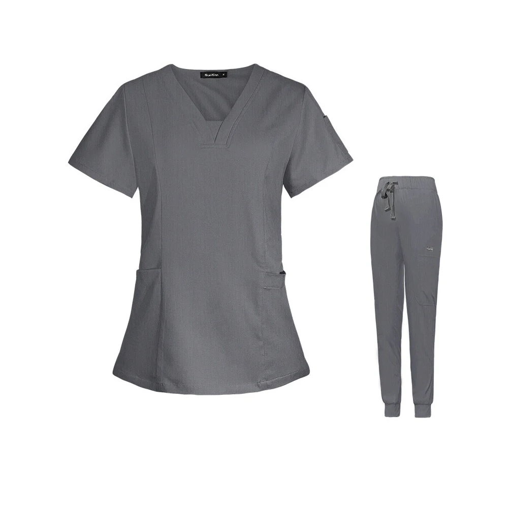 Women’s Short-Sleeve V-Neck Medical Scrub Set – Professional Uniform