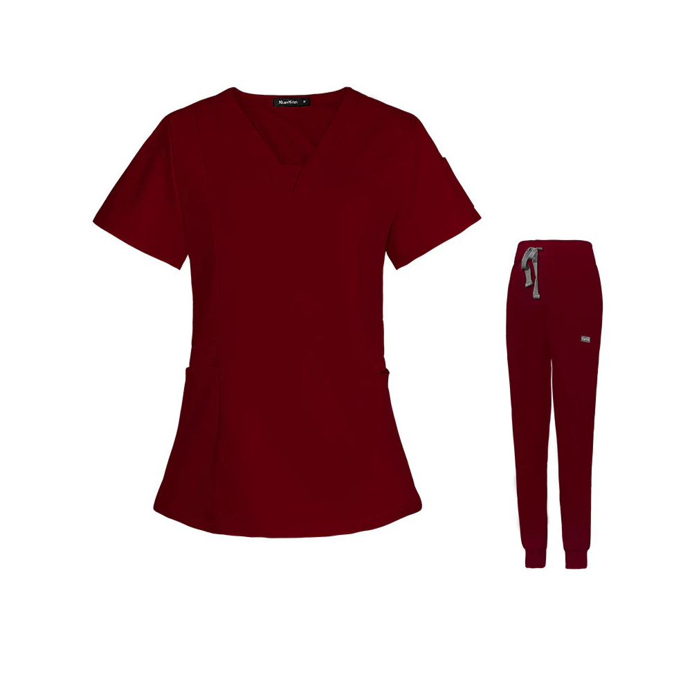 Women’s Short-Sleeve V-Neck Medical Scrub Set – Professional Uniform