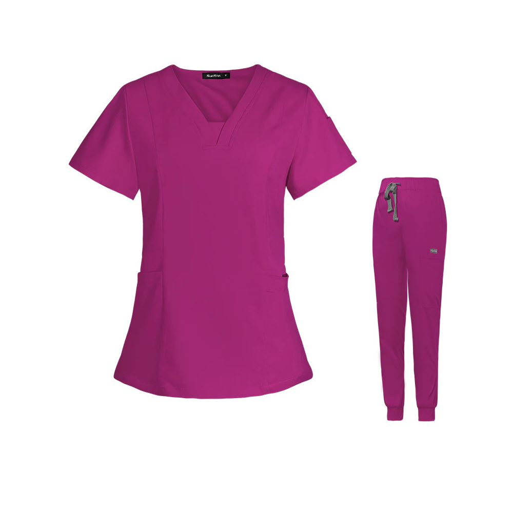 Women’s Short-Sleeve V-Neck Medical Scrub Set – Professional Uniform