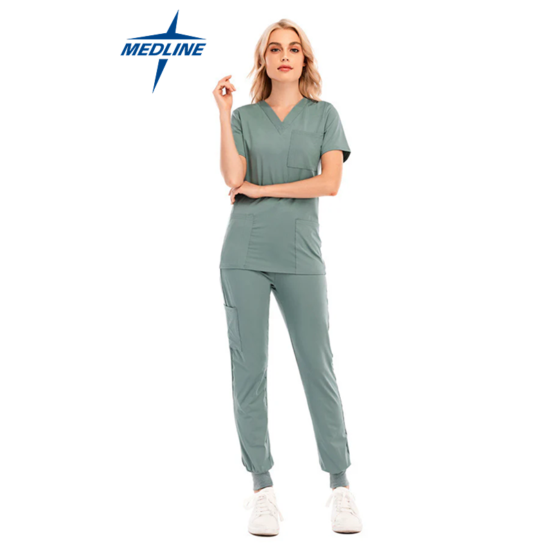 Med-Line Solid Color V-neck Short-sleeved Pocket Nurse Suit