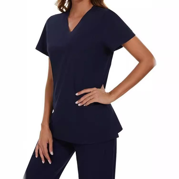 European And American V-neck Solid Color Two-piece Set