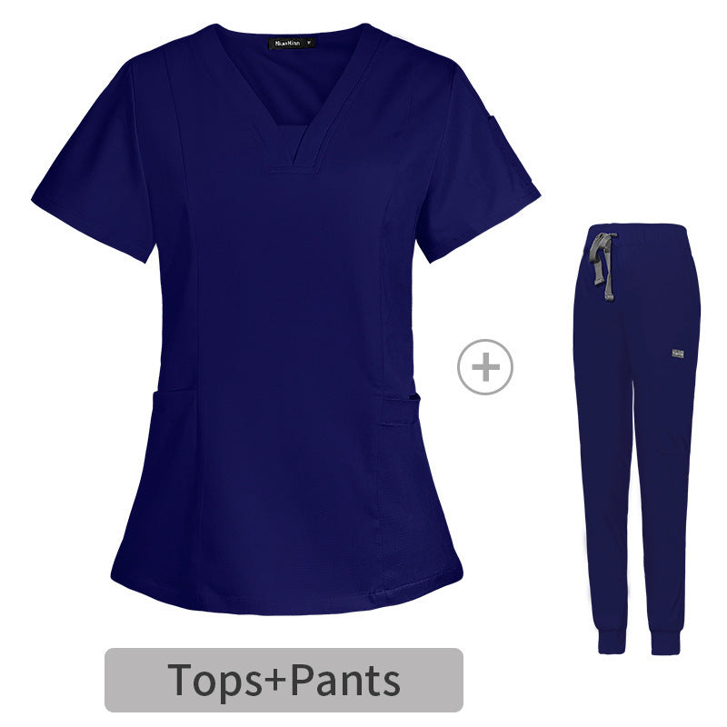 Women’s Short-Sleeve V-Neck Medical Scrub Set – Professional Uniform