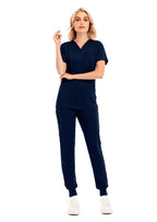 Solid Color V-neck Short-sleeved Pocket Nurse Suit