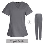 Women’s Short-Sleeve V-Neck Medical Scrub Set – Professional Uniform