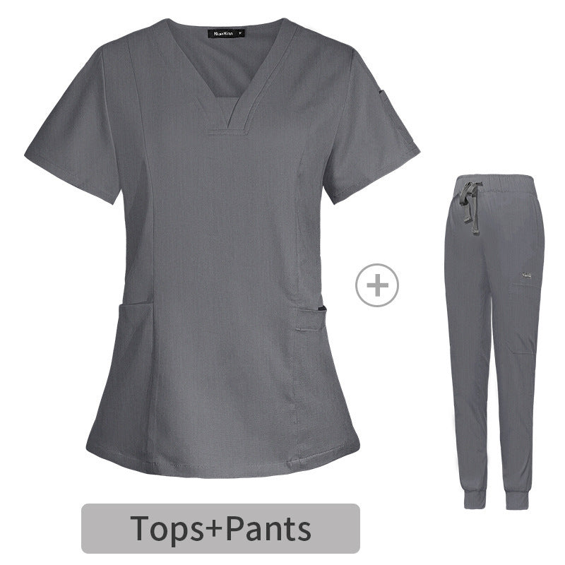 Women’s Short-Sleeve V-Neck Medical Scrub Set – Professional Uniform