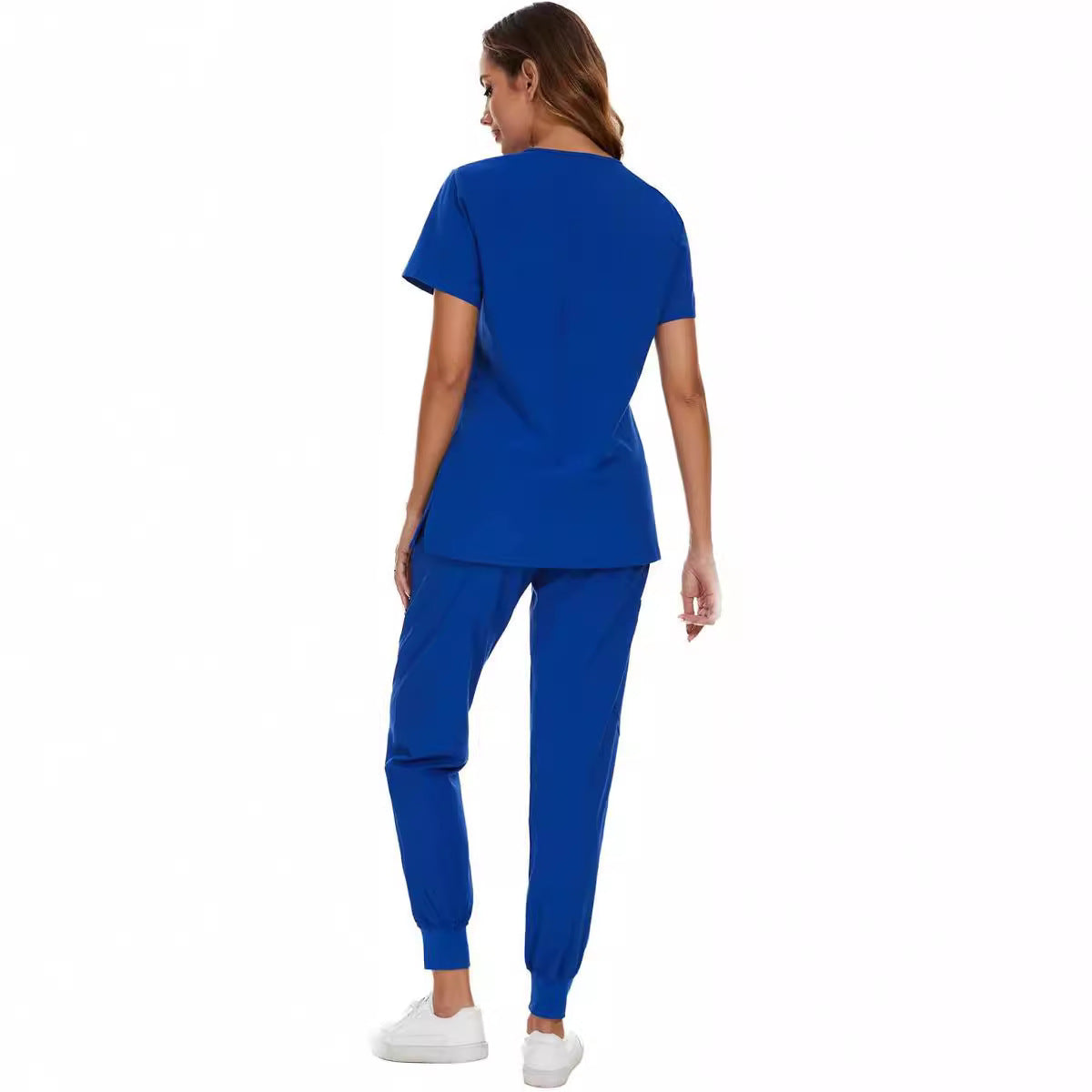 European And American V-neck Solid Color Two-piece Set