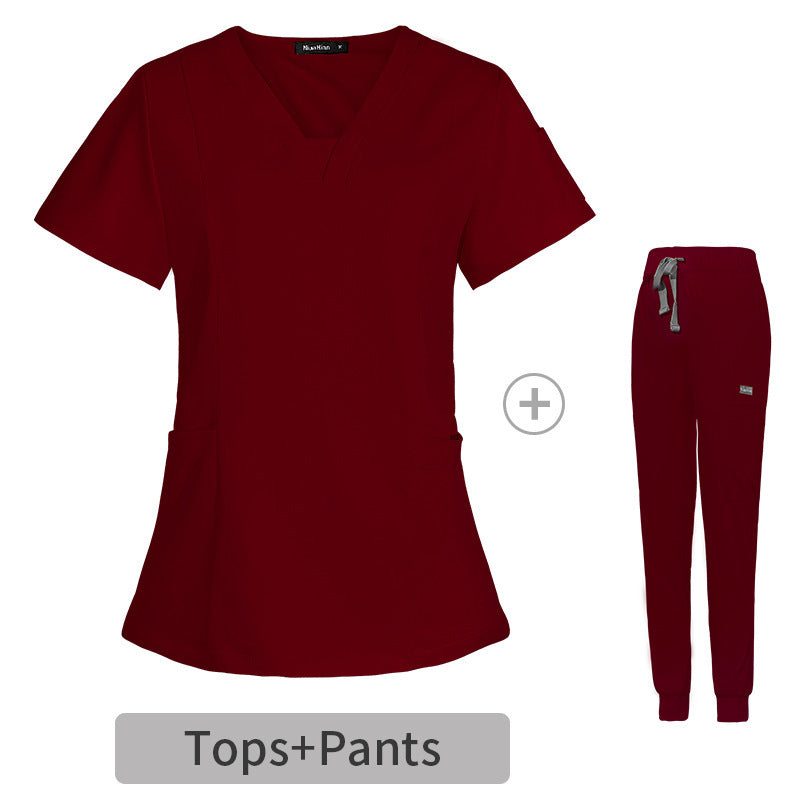 Women’s Short-Sleeve V-Neck Medical Scrub Set – Professional Uniform