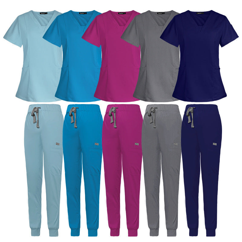 Women’s Short-Sleeve V-Neck Medical Scrub Set – Professional Uniform